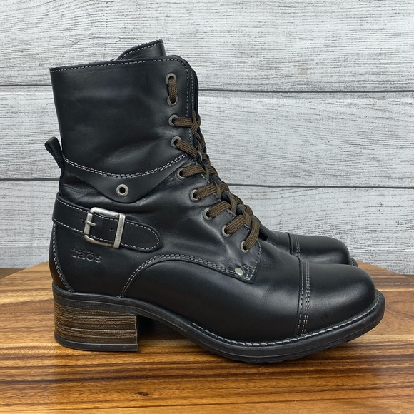 Taos Crave Classic Black Full Grain Leather Lace Up Mid Boot Side Zip Women’s 7 - Picture 4 of 13